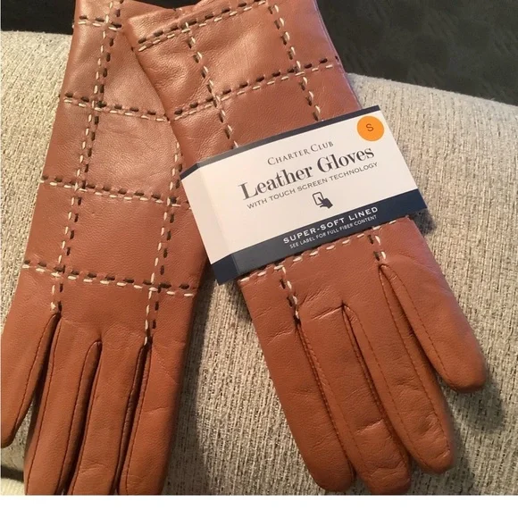 Charter Club Leather Super Soft Lined Gloves - Picture 1 of 6